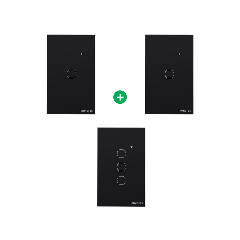 Kit 3 Interruptores Touch Inteligentes de 1 e 3 Teclas Preto