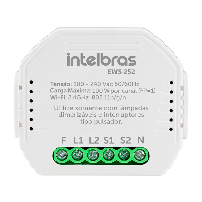 Minicontrolador Dimmer Wi-fi para 2 Interruptores EWS 252 Intelbras