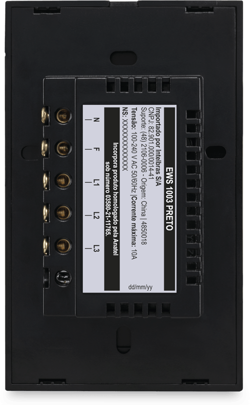 Interruptor Inteligente Touch Wi-Fi 3 Teclas Preto - Intelbras EWS 1003 PT