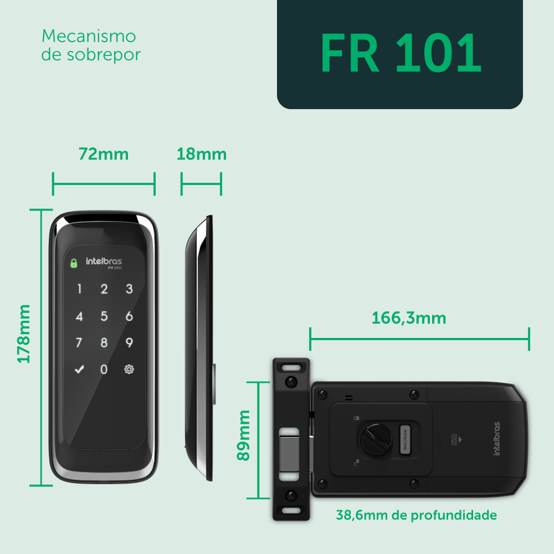 Fechadura Digital de Sobrepor Touch Screen FR 101 Preta Intelbras