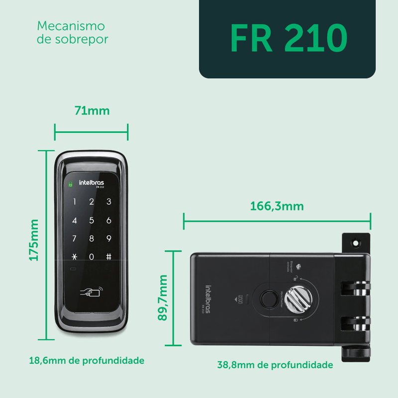 Fechadura Digital Para Portas de Correr de Sobrepor FR 210 Preta Intelbras