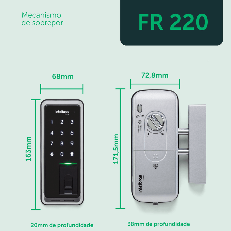 Fechadura Digital de Sobrepor com Biometria FR 220 Preta Intelbras