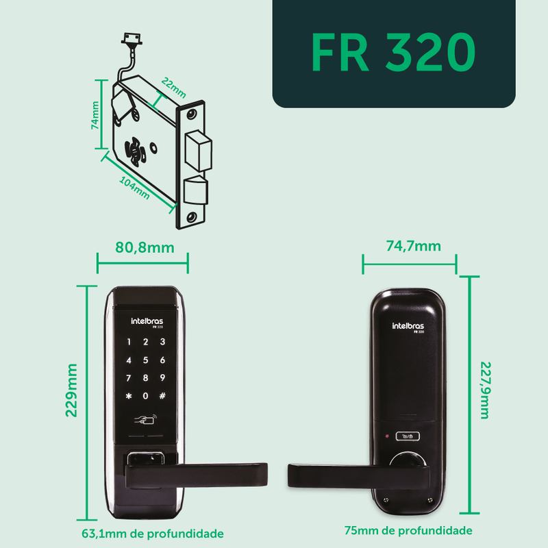 Fechadura Digital de Embutir FR 320 Preta Intelbras