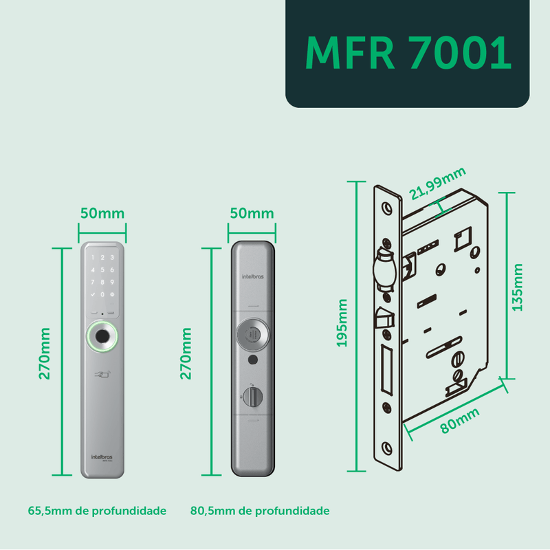 Fechadura Inteligente sem Maçaneta MFR 7001 de Embutir Prata Intelbras