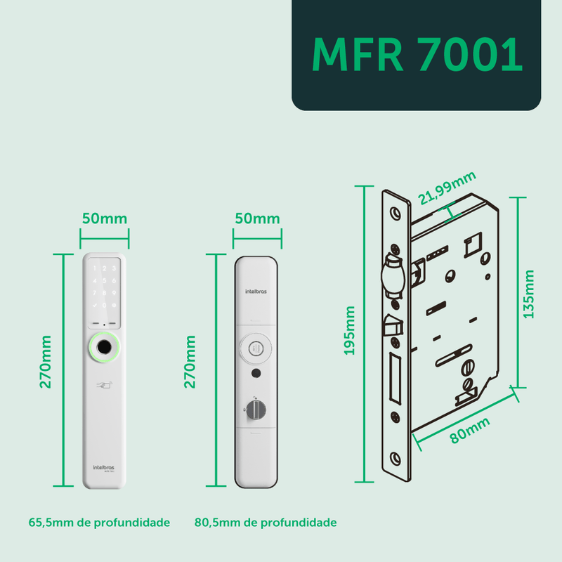 Fechadura Inteligente sem Maçaneta MFR 7001 de Embutir Branca Intelbras