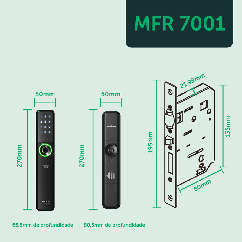 Fechadura Inteligente sem Maçaneta MFR 7001 de Embutir Intelbras