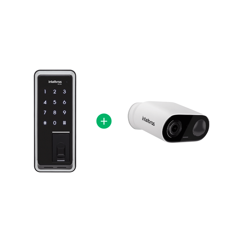 Kit Fechadura Digital de Sobrepor com Biometria FR 220 + Câmera Inteligente IM8 Intelbras