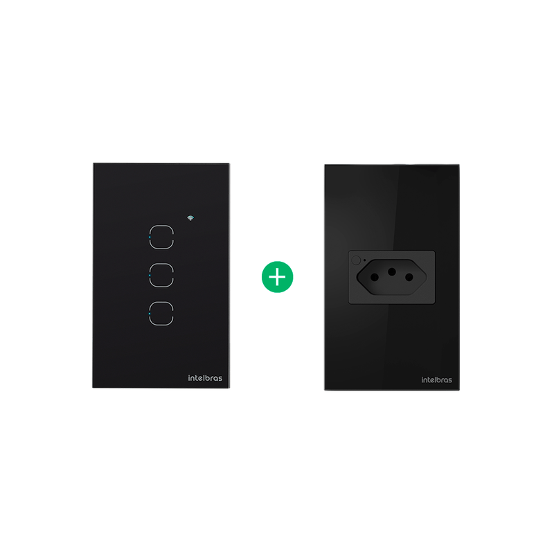 Kit Interruptor EWS 1003 + Tomada ETS 1001 Preto Intelbras