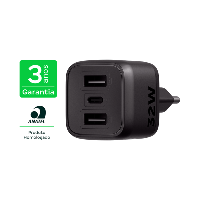 Carregador Turbo 32W GaN EC 12 POWER Preto Intelbras