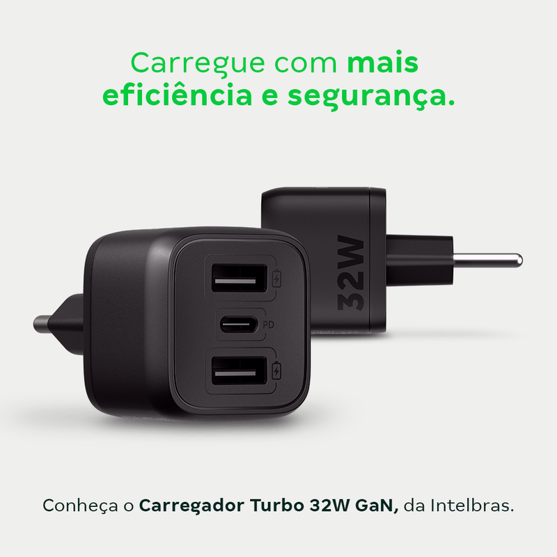 Carregador Turbo 32W GaN EC 12 POWER Preto Intelbras