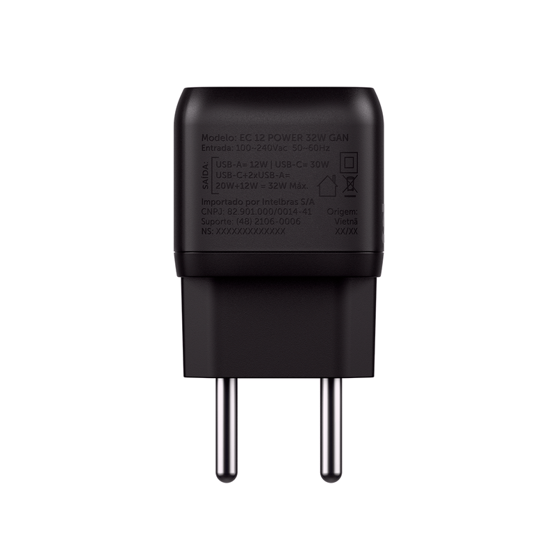 Carregador Turbo 32W GaN EC 12 POWER Preto Intelbras