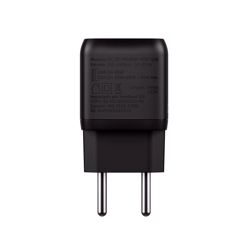 Carregador Turbo 45W GaN EC 20 POWER Preto Intelbras