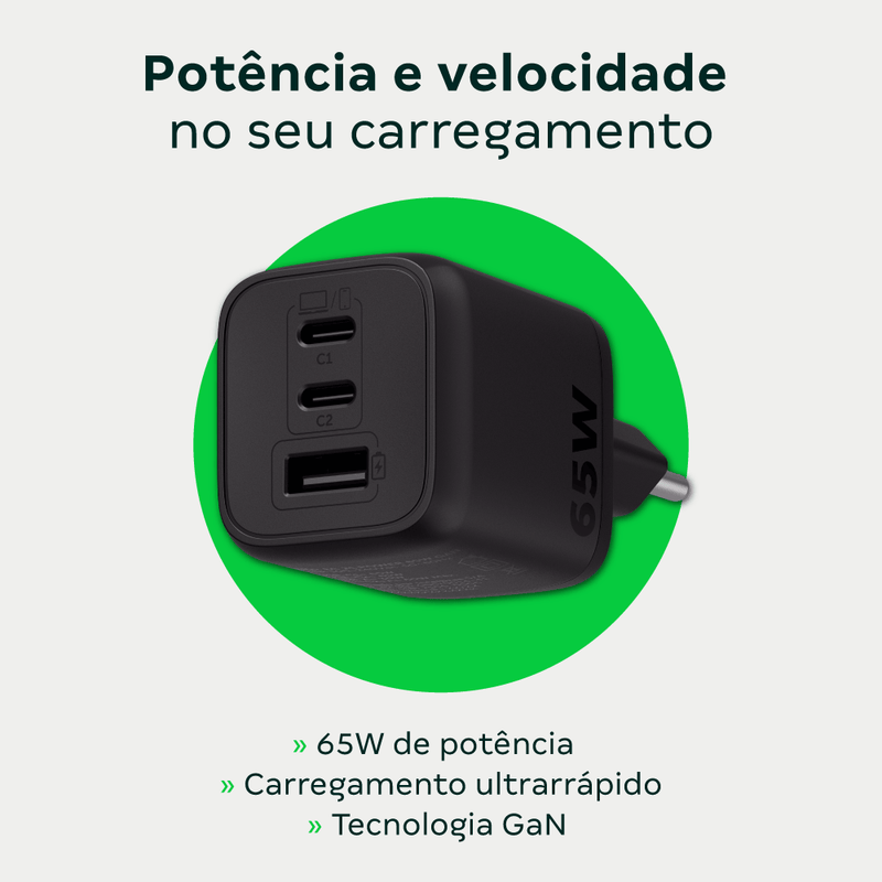 Carregador Turbo 65W GaN EC 21 POWER Preto Intelbras