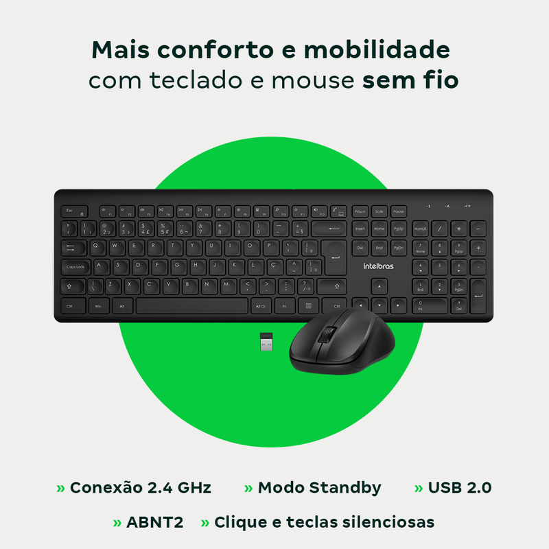 Kit Teclado e Mouse sem Fio Intelbras CSI50 Clique Silencioso